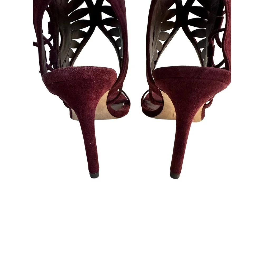 Tory Burch Leyla Suede Lace Up Heel‎ Sandals Size 8.5 Merlot Purple Boho Chic